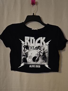 Occasion Black Graphic Rock Crop Tee - White Print